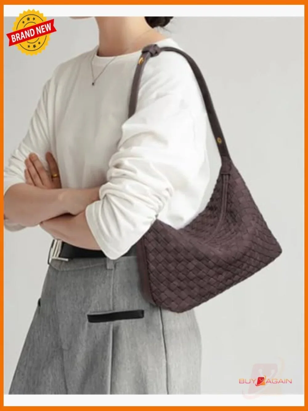 Faux Suede Woven Hobo Tote Crossbody Shoulder Bag with Zipper